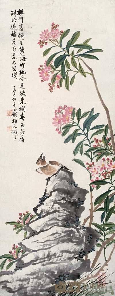 梅天傲 1941年作 花鸟 立轴 85.5×33cm